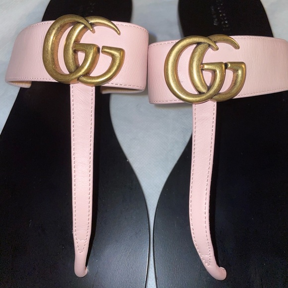 GUCCI MARMONT LEATHER THONG PERFECT PINK ANTIQUE GOLD GG SANDAL FLATS SIZE 11 41 - Picture 3 of 15